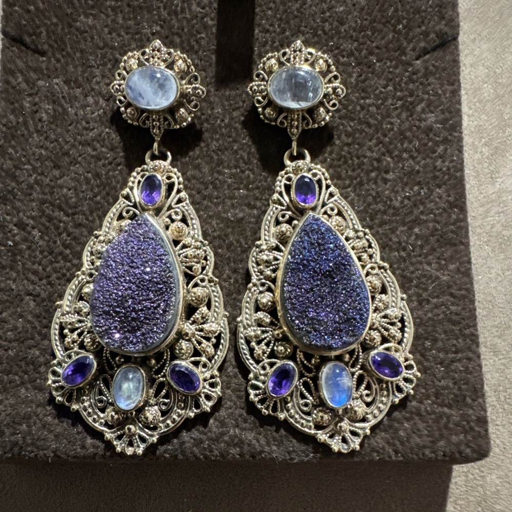 Nicky Butler RAJ COLLECTION Earrings Amethyst LIMITED EDITION Druzy 925 Sterling
